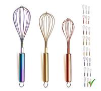 Berglander paquete de 3 batidores de acero inoxidable, batidor de oro de 8 ", batidor de oro rosa de 10", batidor de arco iris de 12 ", batidor de alambre, batidor de cocina (paquete de 3)