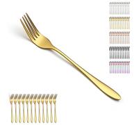Berglander tenedores de mesa de oro 12pcs de 20,5 cm, juego de tenedores de acero inoxidable chapado en titanio dorado para el hogar, el restaurante, el comedor diario