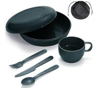 Berglander vajilla camping, tazón, Plato, Taza, Cuchara, Tenedor, Cuchillo y Bolsa de Transporte, cubiertos para acampar de Campamento Equipo de Plástico para Viajes, fácil de Transportar Limpiar