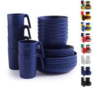 Berglander vajilla de plástico 24 piezas para 6, juegos de platos y cuencos reutilizables azules de EUR incluye platos de cena, plato de postre, cuencos de cereales, tazas para el hogar, jardín