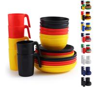 Berglander vajilla de plástico 24 piezas para 6, juegos de platos y tazones reutilizables de color DE incluye platos de cena, plato de postre, tazones de cereales, tazas para el hogar, jardín, picnic