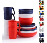 Berglander vajilla de plástico 24 piezas para 6, juegos de platos y tazones reutilizables de color FR incluye platos de cena, plato de postre, tazones de cereales, tazas para el hogar, jardín, picnic