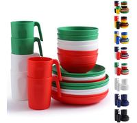 Berglander vajilla de plástico 24 piezas para 6, juegos de platos y tazones reutilizables de color IT incluye platos de cena, plato de postre, tazones de cereales, tazas para el hogar, jardín, picnic