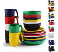 Berglander vajilla de plástico Servicio de 24 piezas para 6, juegos de platos y tazones reutilizables incluye platos de cena, plato de postre, tazones de cereales, tazas para el hogar, jardín, picnic