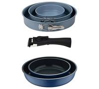 Bergner Click&Cook Juego de 2 Sartenes Ø22Ø26cm Aluminio fundido Azul con Mango desmontable+Juego de 3 moldes de horno redondos Ø12Ø18Ø22cm