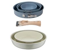 Bergner Click&Cook Juego de 2 Sartenes Ø22Ø26cm Aluminio fundido Blanco con Mango desmontable+Juego de 3 moldes de horno redondos Ø12Ø18Ø22cm