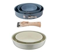 Bergner Click&Cook Juego de 2 Sartenes Ø22Ø26cm Aluminio fundido Blanco con Mango desmontable+Juego de 3 moldes de horno redondos Ø12Ø18Ø22cm