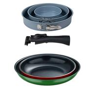 Bergner Click&Cook Juego de 2 Sartenes Ø22Ø26cm Aluminio prensado con Mango desmontable+Juego de 3 moldes de horno redondos Ø12Ø18Ø22cm