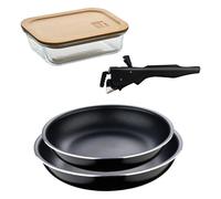 Bergner Click&Cook Juego de 2 Sartenes Ø22cm y Ø26cm con Mango extraíble en Aluminio prensado+Hermético de 650ml en vidrio de borosilicato