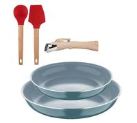 Bergner Click&Cook Juego de 2 Sartenes Ø22cm y Ø26cm con Mango extraíble en Aluminio prensado+Juego de 2 utensilios de cocina de silicona
