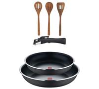 Bergner Click&Cook Juego de 2 Sartenes Ø24Ø28cm Aluminio prensado y Mango Desmontable+Set 3pc utensilios cocina madera acacia