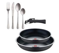 Bergner Click&Cook Juego de 2 Sartenes Ø24Ø28cm Aluminio prensado y Mango Desmontable+Set de 16 Cubiertos en Acero Inoxidable