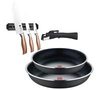 Bergner Click&Cook Juego de 2 Sartenes Ø24Ø28cm Aluminio prensado y Mango Desmontable+Set de 3 Cuchillos en acero inoxidable con Soporte magnético