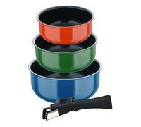 Bergner Click&Cook Juego de 3 Cazos Ø16Ø18Ø20cm Aluminio prensado en 3 Colores + Mango extraíble