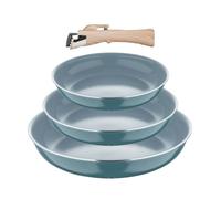 Bergner CLICK&COOK - Set 4 Pzs Sartenes (18+20+24 cm) con Mango Desmontable - Aluminio Prensado Reciclado - Revestimiento PPG Fusion - Inducción Compatible - Verde, Plata