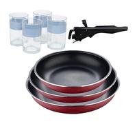 Bergner Click&Cook juego de 3 Sartenes Ø18Ø20Ø24cm Aluminio prensado rojo con Mango extraíble+Juego de 4 Vasos de 0,5L