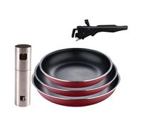 Bergner click&cook juego de 3 sartenes ø18ø20ø24cm aluminio prensado rojo con mango extraíble+pulverizador de aceite y vinagre en acero inoxidable
