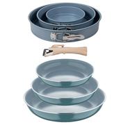 Bergner Click&Cook Juego de 3 Sartenes Ø18Ø20Ø24cm Aluminio prensado Verde con Mango extraíble+Juego de 3 moldes de horno redondos Ø12Ø18Ø22cm