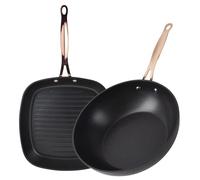 Bergner Copper Sartén Grill 28x28cm + Wok Ø28cm en Aluminio forjado en color Negro mate