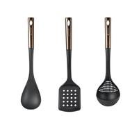 Bergner Copper Set de 3 Utensilios de cocina: Espátula ranurada, Cuchara y Cucharón en PBT negro y cobre
