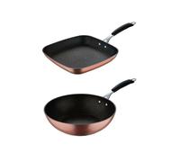 Bergner copper set de sartén grill 28x28cm + wok ø28cm en aluminio forjado con revestimiento ilag essential 28 cm