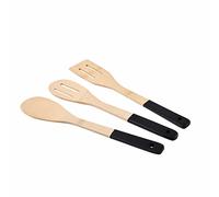 BERGNER Earth Black | Set de 3 Utensilios de Cocina con 2 Cucharas y 1 Espátula | Hechos de Bambú | Con Mango de Color Negro | Utensilios de Madera | Cuchara y Espátula Ranuradas