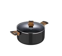 BERGNER Earth | Cacerola de Cocina de 28 cm Con Tapa | Color Negro | Fabricada en Aluminio Prensado con Asas Ergonómicas de Madera | Menaje de Cocina | Compatible con Todo Tipo de Cocinas