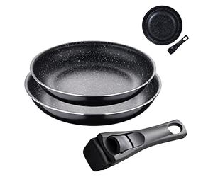Bergner Edición Black | Juego de Sartenes | 2 Sartenes de Aluminio Prensado de 24 y 28 cm| con Mango Ergonómico Intercambiable | Menaje de Cocina | para Todo Tipo de Cocinas