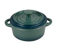 BERGNER Excalibur - Set de 4 piezas - 2 Minicacerolas Redondas de Gres con Asas de 12.9X9.8X4.4 / 7.1CM - Incluye 2 Tapas- Verde - Apto para Lavavajillas y Horno