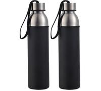 BERGNER GO LOVERS - Botella de Agua 570ML Acero Inoxidable - Tapa de Dos Vías - Óptimo para Bebidas con Hielo o Fruta - Mantiene Temperatura - Diseño Negro (Paquete de 2)