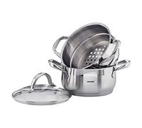 BERGNER Gourmet | Cacerola de Cocina Con Hervidor | Cazuela con Tapa, Hervidor y Capacidad de 2,2L | Acero Inoxidable | Muy Resistente, Fácil de Limpiar y Para Todo Tipo de Cocinas