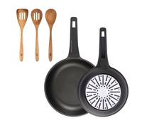 Bergner juego de 2 sartenes ø24ø28cm en aluminio fundido con mango de baquelit set 3pcs utensilios de cocina acacia