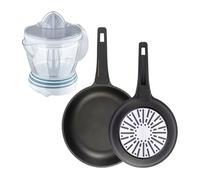 Bergner juego de 2 sartenes ø24ø28cm en aluminio fundido con mango de baquelit exprimidor de 40w de potencia - capacidad de 1.2 litros