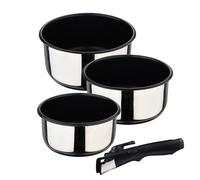 Bergner Juego de Cazos de 4 Piezas Acero Inoxidable y Antiadherente Incluye 3 Cazos de 16, 18 y 20 cm + Mango Ergonómico Extraíble Para Todo Tipo de Cocinas y Horno, 16 cm | 18 cm | 20 cm