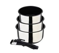 BERGNER Click&Cook | Juego de Cazos de 4 Piezas | Acero Inoxidable y Antiadherente | Incluye 3 Cazos de 16, 18 y 20 cm + Mango Ergonómico Extraíble | Para Todo Tipo de Cocinas y Horno