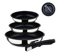 Bergner Juego de Sartenes de 4 Piezas Acero Inoxidable y Antiadherente Incluye 3 Sartenes de 18, 20 y 24 cm con 1 Mango Ergonómico Extraíble Apto Horno, 18 cm | 20 cm | 24 cm