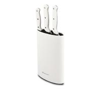 BERGNER NATURALLY - Set de 4 Cuchillos de Acero Inoxidable - Chef 20 cm, Santoku 17.5 cm, Multitarea 12.5 cm - Bloque Protector - Mango Blanco de Tacto Suave - Lavado a Mano Recomendado, Plata