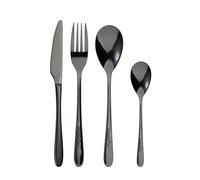BERGNER PRAGA, Cubertería de acero inoxidable de 16 piezas, Incluye 4 cuchillos, 4 cucharas, 4 tenedores, 4 cucharadas, Elegante acabado en negro, Duradera y elegante para cualquier ocasión