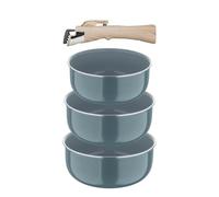 BERGNER CLICK&COOK | Set 3 Cazos con Mango Desmontable | Aluminio Prensado Reciclado | Revestimiento Antiadherente PPG Fusion | Cocina, Hornea y Almacena con Comodidad | Apto para Todas las Cocinas