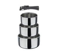 Bergner| Set 3 Cazos + Mango Intercambiable | Acero Inoxidable Sin Revestimientos Libre de Tóxicos | Inducción Compatible | Cocina, Hornea, Sirve, Almacena, Limpia y Apila Fácilmente