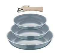 Bergner CLICK&COOK - Set 4 Pzs Sartenes (18+20+24 cm) con Mango Desmontable - Aluminio Prensado Reciclado - Revestimiento PPG Fusion - Inducción Compatible - Verde, Plata