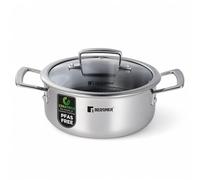 Bergner STEELBLUE | Olla híbrida Tri-Ply sin PFAS de 20 cm con tapa de vidrio | Recubrimiento cerámico CERATECH | Acero inoxidable | 3 capas | Apto Inducción | Resiste Arañazos | Estructura de Panal