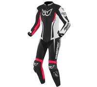 Berik Monza Damas de una pieza traje de cuero de motocicleta, negro/blanco/rosa, Talla 46