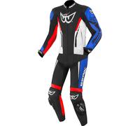 Berik Monza Traje de cuero de moto de dos piezas, negro-blanco-rojo-azul, tamaño 50 para Hombres