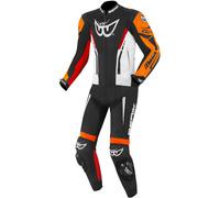 Berik Monza Traje de cuero de moto de dos piezas, negro-blanco-rojo-naranja, tamaño 54 para Hombres