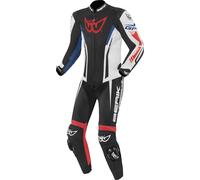 Berik Monza Traje de cuero de motocicleta de una pieza, Negro/Blanco/Rojo/Azul, Talla 56