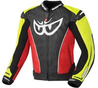 Berik Street Chaqueta de cuero para moto, negro-rojo-amarillo, tamaño 52 para Hombres