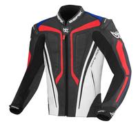 Berik Street Pro Chaqueta de cuero para moto, Negro/Blanco/Azul/Rojo, Talla 56