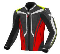 Berik Street Pro Chaqueta de cuero para moto, Negro/Blanco/Rojo/Amarillo, Talla 50