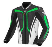Berik Street Pro Chaqueta de cuero para moto, Negro/Blanco/Verde, Talla 52